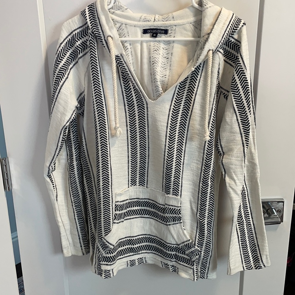 Ocean Drive white and navy hoodie, medium